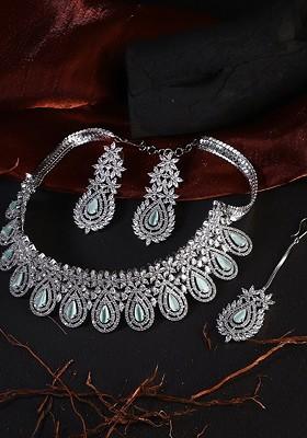Silver Stone Studded  Rhodium Plated Jewellery Set