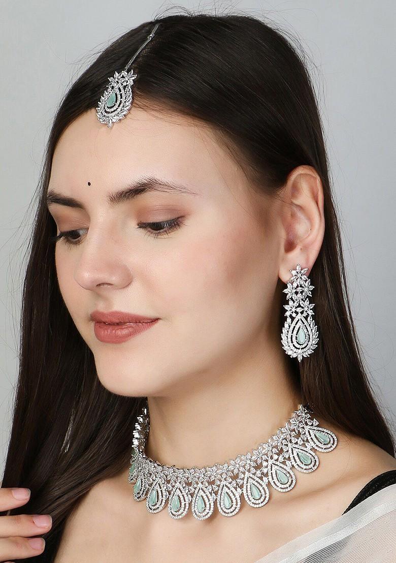 Silver Stone Studded  Rhodium Plated Jewellery Set