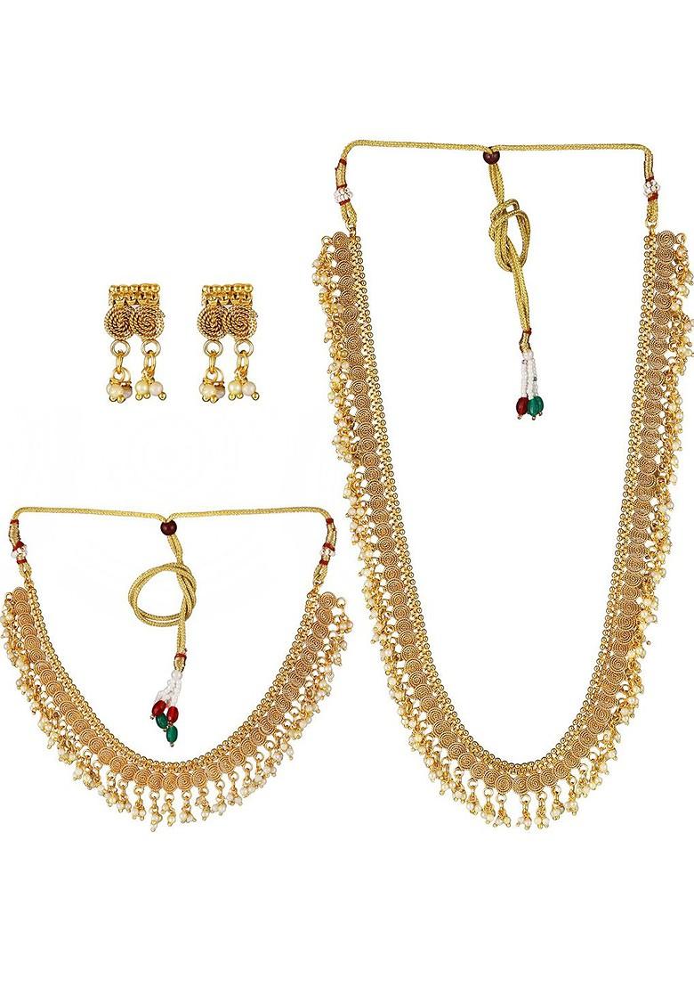 Gold Beaded Gold Plated Jewellery Set (Set Of 2)