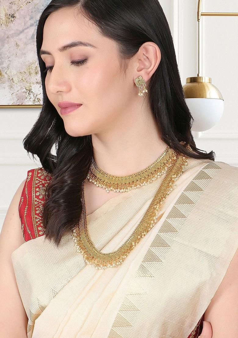 Gold Beaded Gold Plated Jewellery Set (Set Of 2)