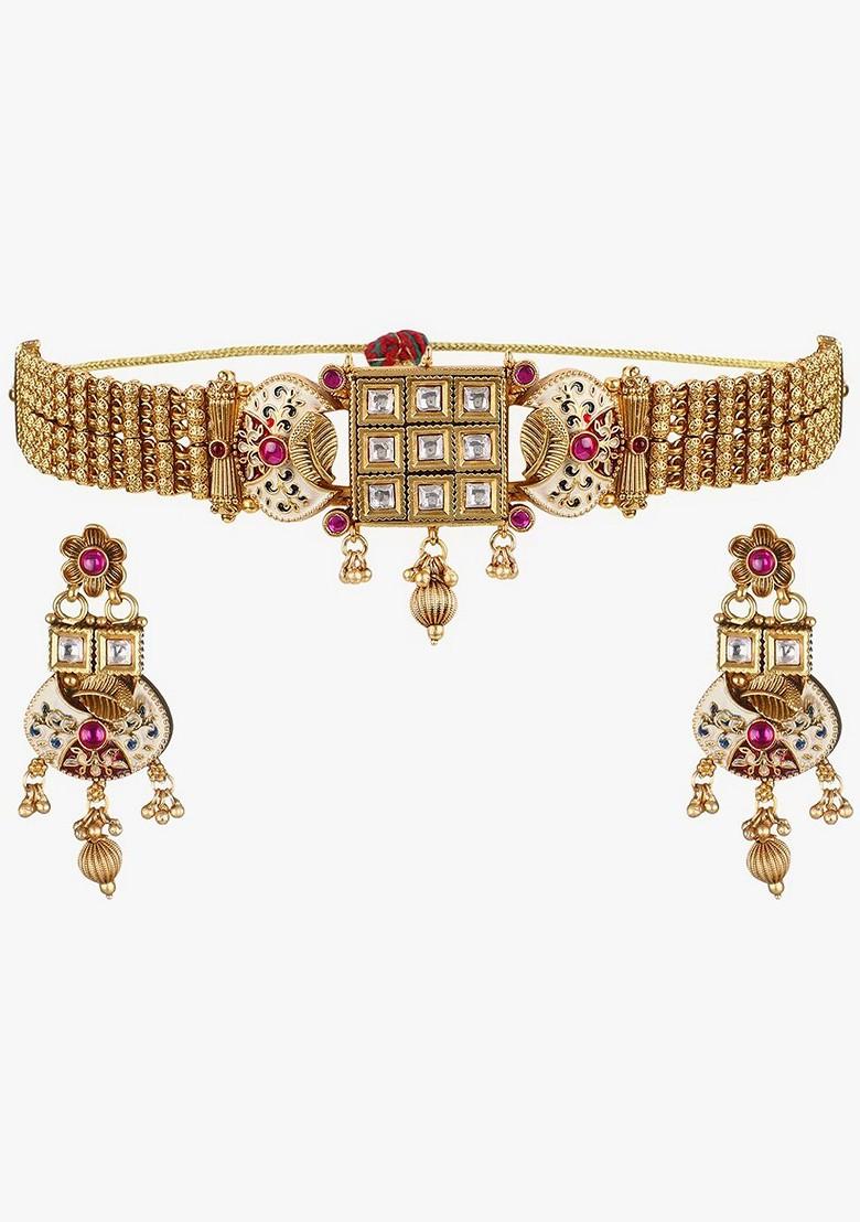 Gold  Stones Studded  Gold Plated Jewellery Set