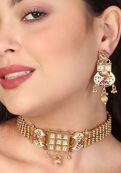 Gold  Stones Studded  Gold Plated Jewellery Set