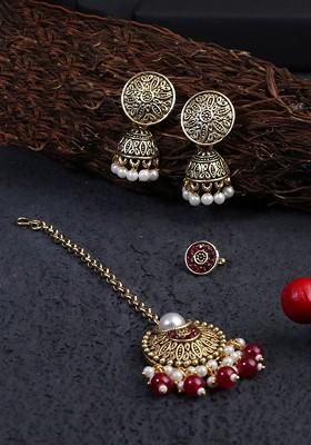Gold Pearl Beaded Gold Plated Jewellery Set