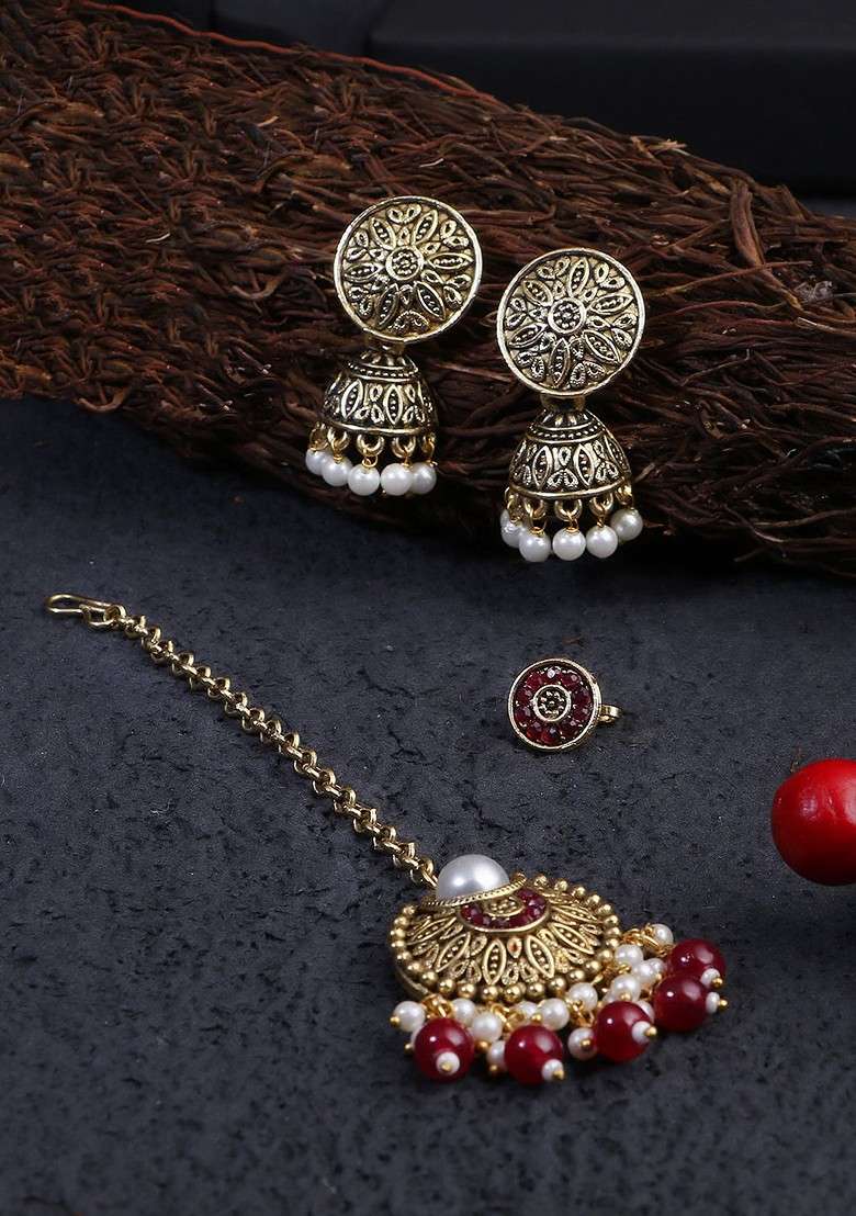 Gold Pearl Beaded Gold Plated Jewellery Set - Indya