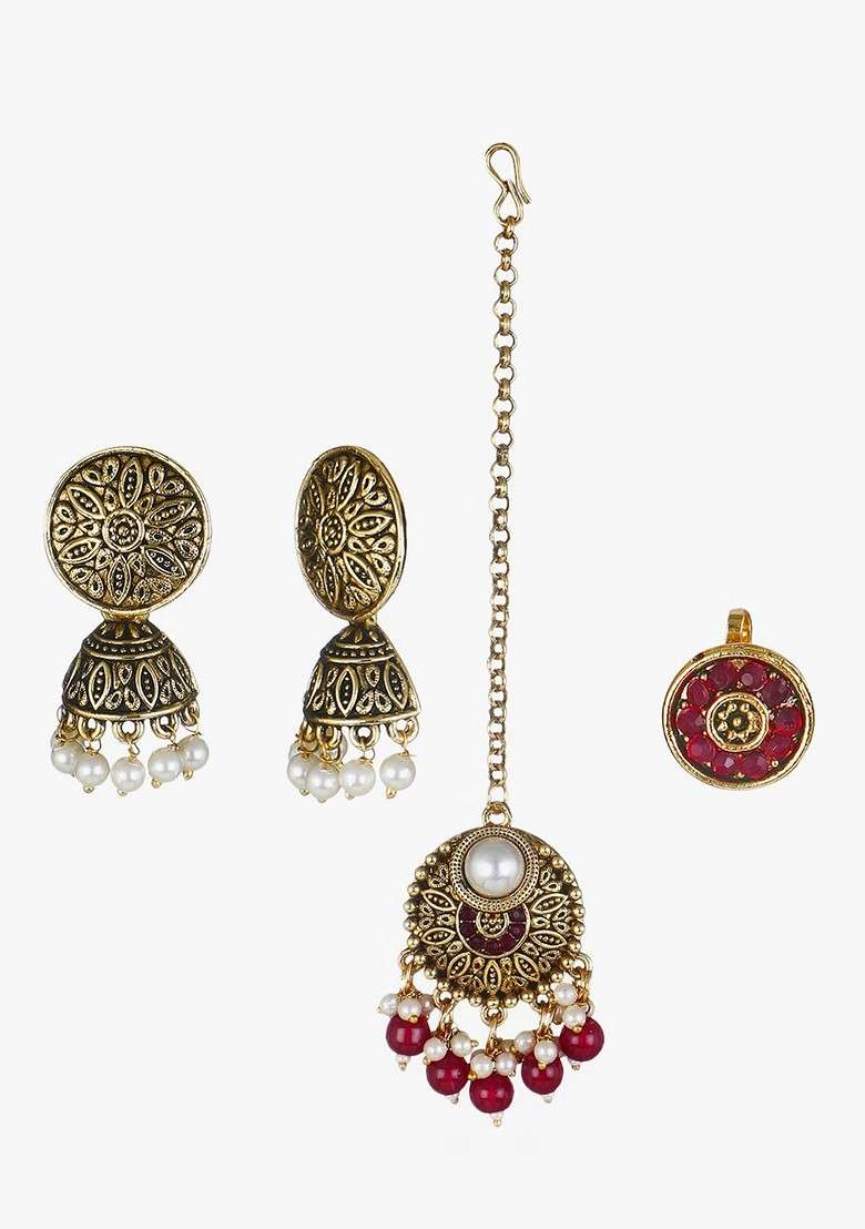 Gold Pearl Beaded Gold Plated Jewellery Set - Indya