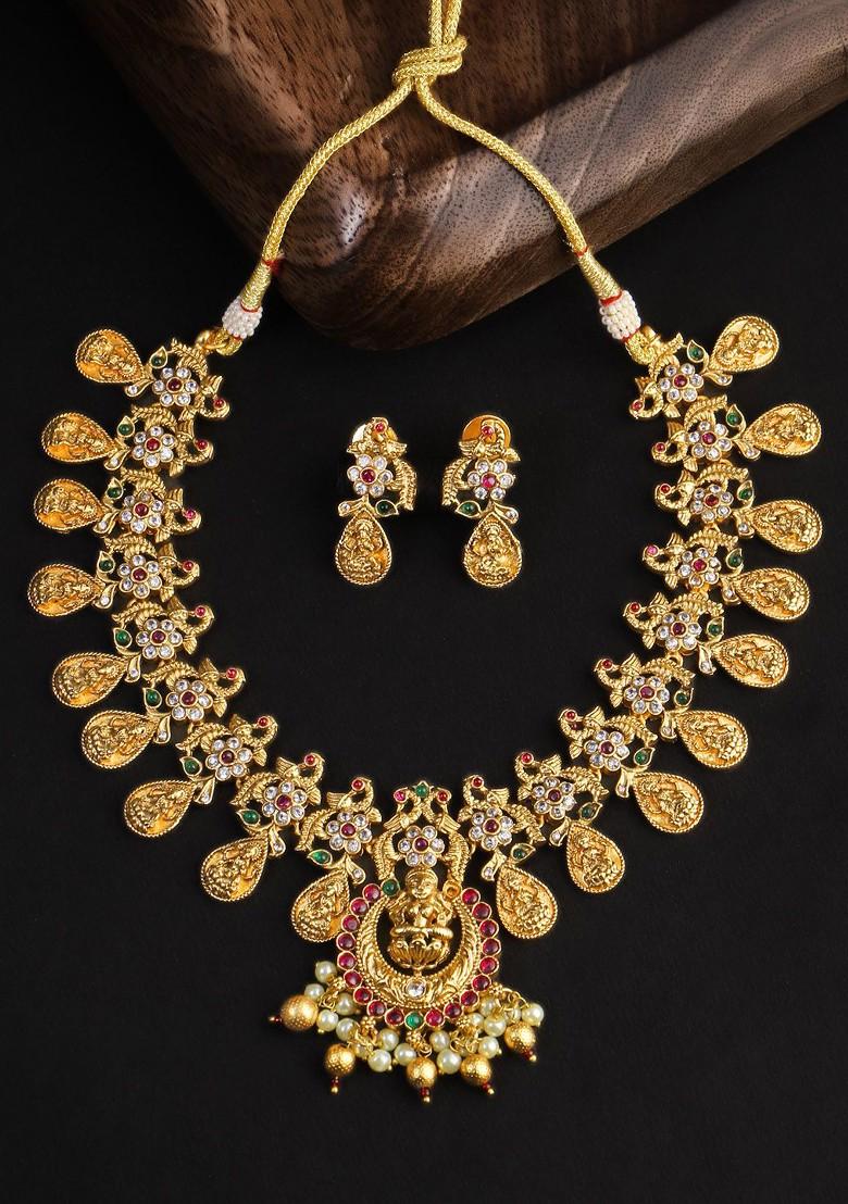 Gold Stone Studded  Gold Plated Jewellery Set