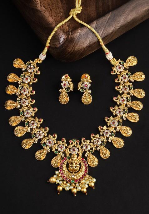 Gold Stone Studded  Gold Plated Jewellery Set