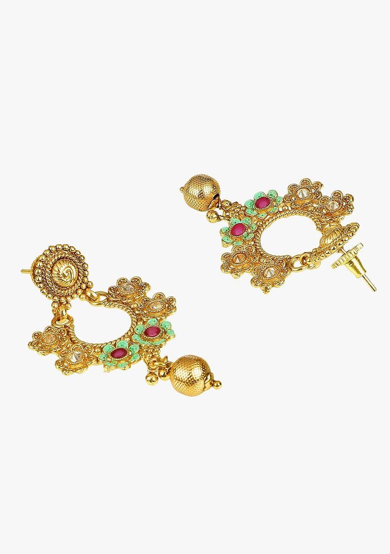 Gold Stone Studded  Gold Plated Jewellery Set