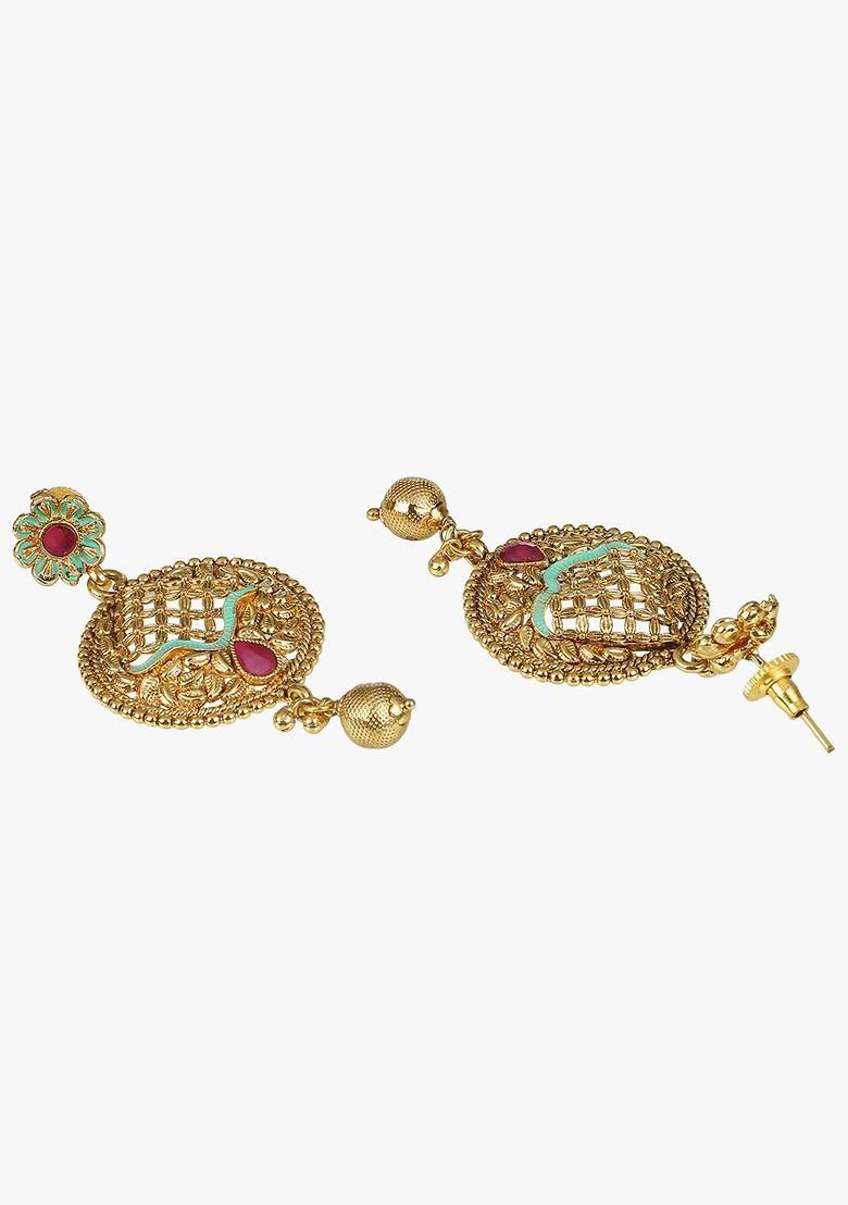 Gold Stone Studded  Gold Plated Jewellery Set