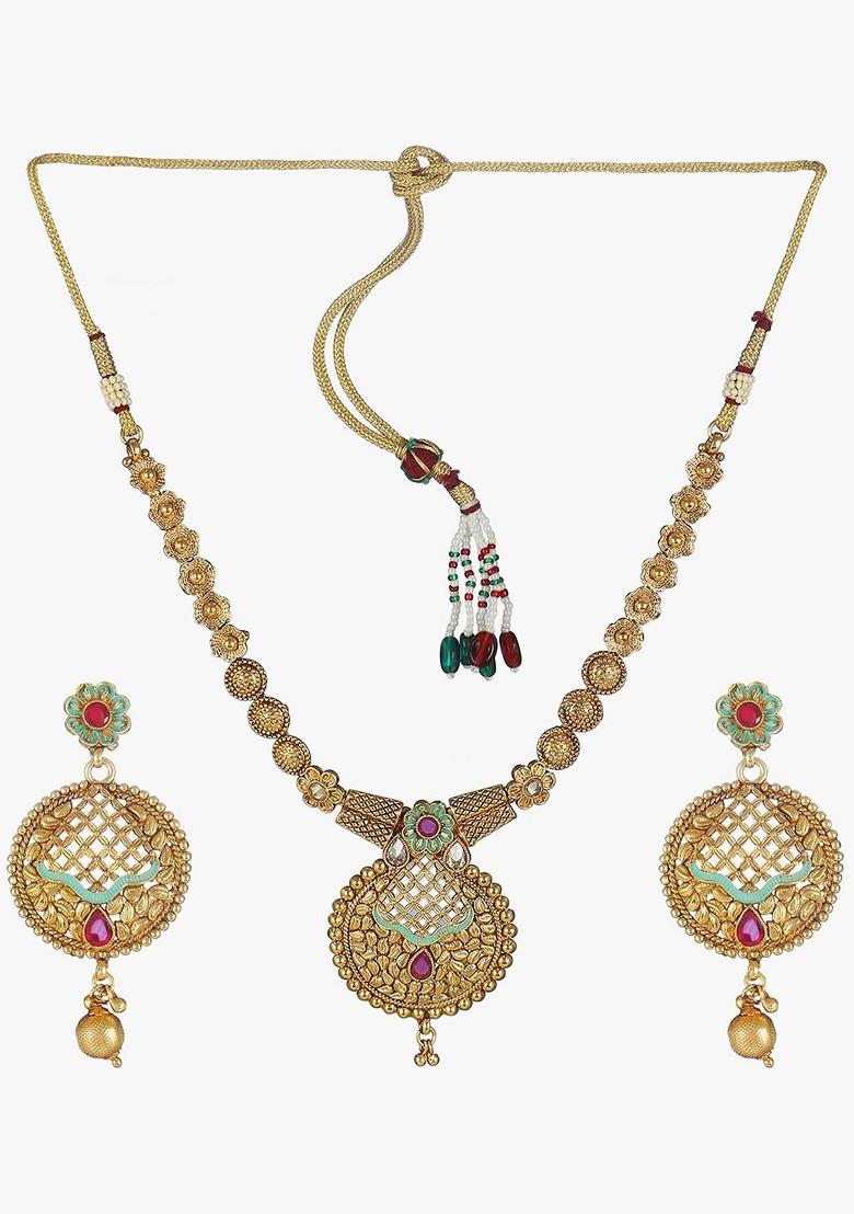Gold Stone Studded  Gold Plated Jewellery Set