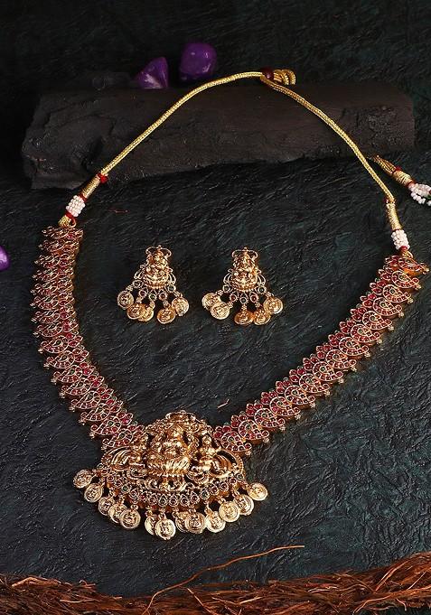 Gold Stone Studded  Gold Plated Jewellery Set