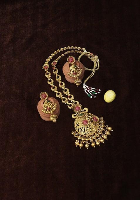 Gold Stone Studded  Gold Plated Jewellery Set