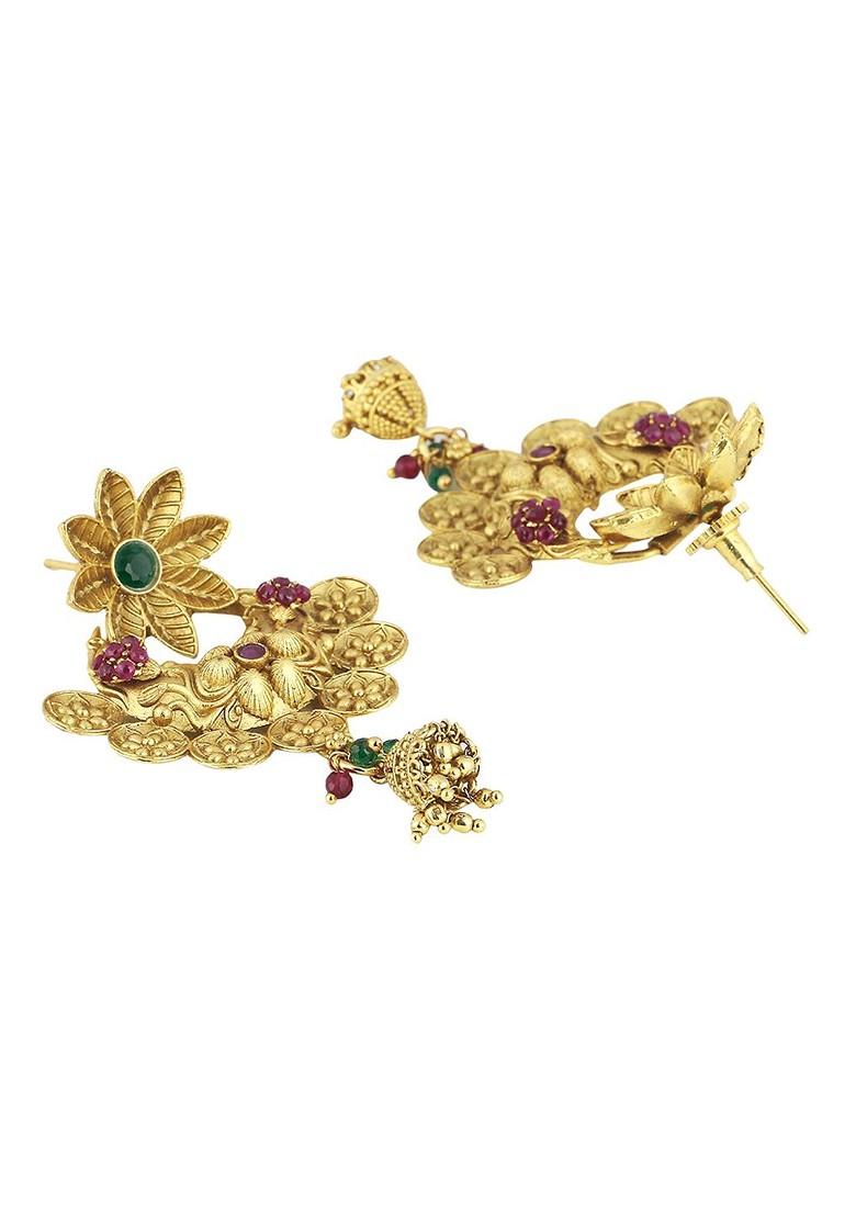 Gold Stone Studded And Beaded Gold Plated Jewellery Set