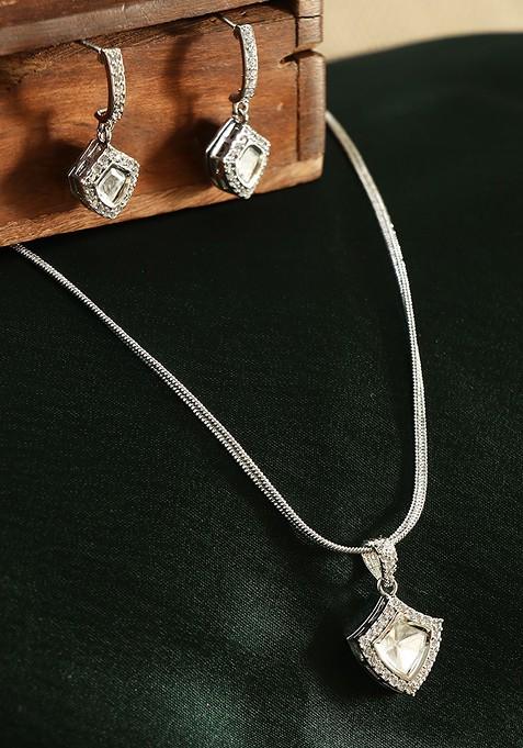 Silver Studded  And Beaded  Silver Plated  Jewellery Set