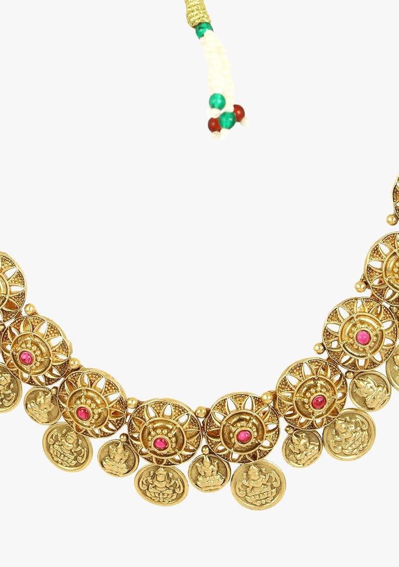 Gold Stone Studded And Beaded Gold Plated Jewellery Set