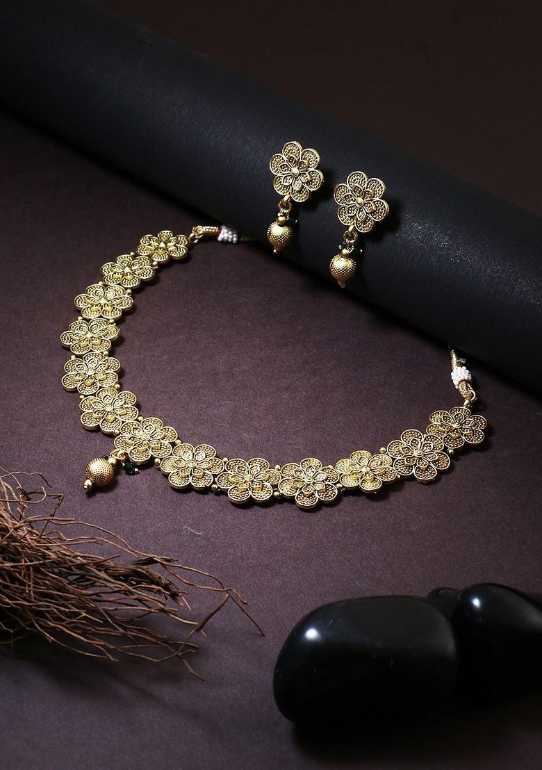 Gold Floral Stud Gold Plated Jewellery Set