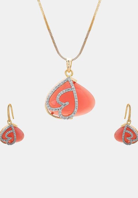 Gold Stone Studded  Gold Plated Jewellery Set