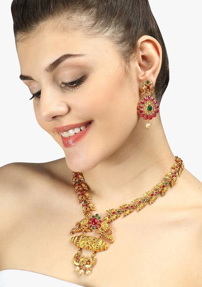 Gold  Stones Studded  Gold Plated Jewellery Set