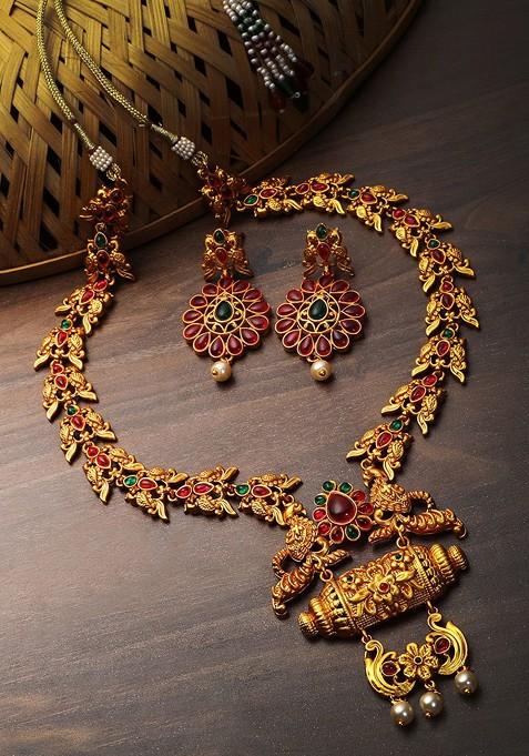 Gold  Stones Studded  Gold Plated Jewellery Set