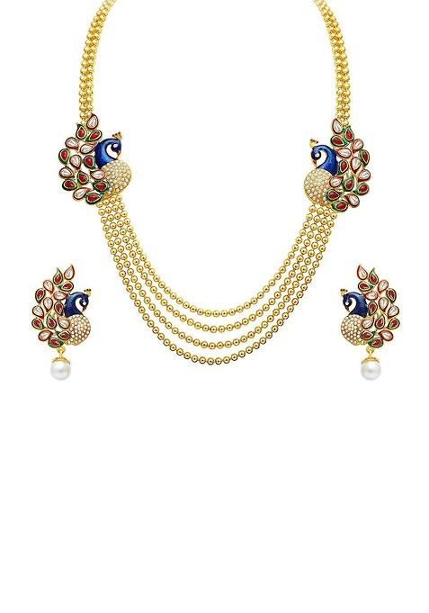 Gold  Stones Studded  Gold Plated Jewellery Set