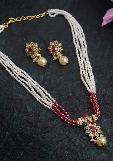 Gold Stone Studded  Gold Plated Jewellery Set