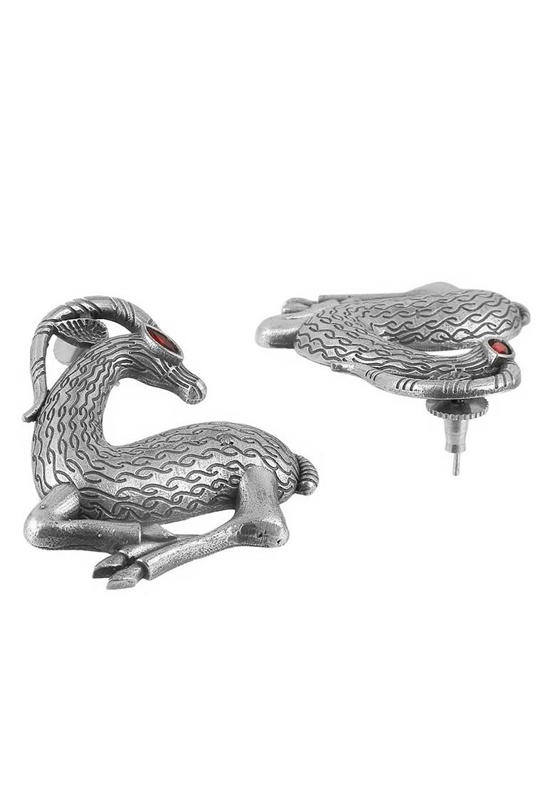 Silver Stone Studded And Beaded Silver Plated  Jewellery Set