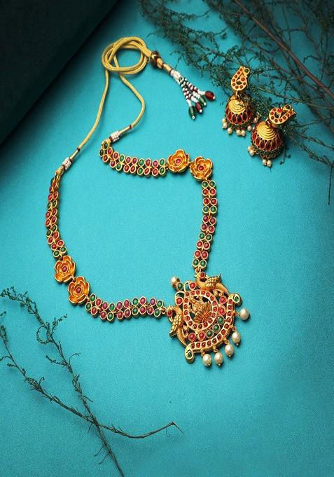 Gold Stone Studded  Gold Plated Jewellery Set