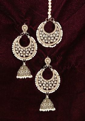 Gold Stone Studded And Beaded Gold Plated Jewellery Set