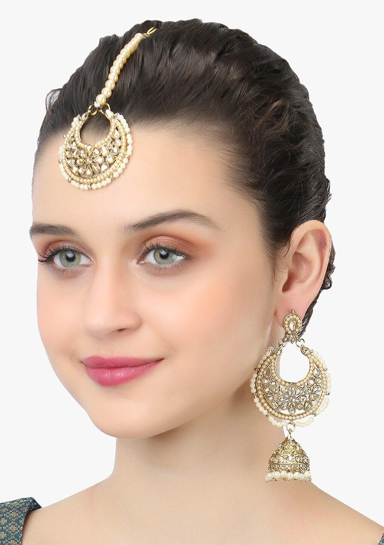 Gold Stone Studded And Beaded Gold Plated Jewellery Set