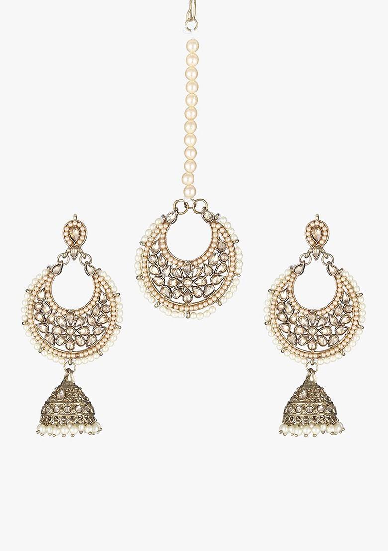 Gold Stone Studded And Beaded Gold Plated Jewellery Set