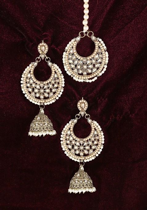 Gold Stone Studded And Beaded Gold Plated Jewellery Set
