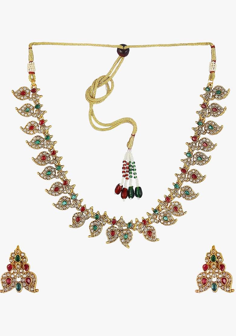 Gold Stone Studded  Gold Plated Jewellery Set
