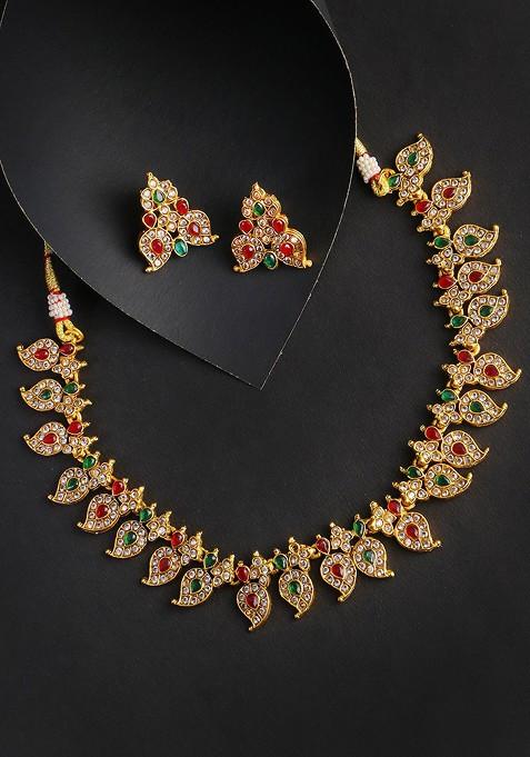 Gold Stone Studded  Gold Plated Jewellery Set