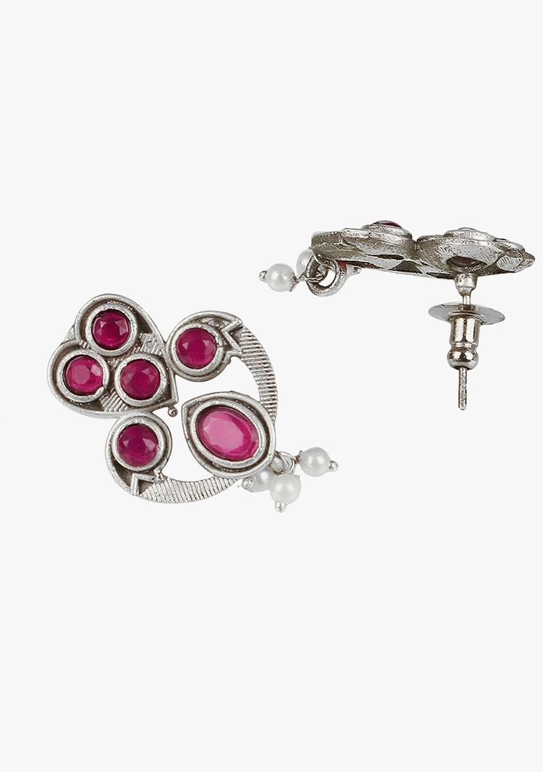 Silver  Stones Studded  Silver Plated  Jewellery Set
