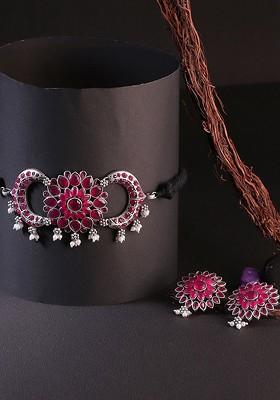 Silver Stone Studded  Rhodium Plated Jewellery Set