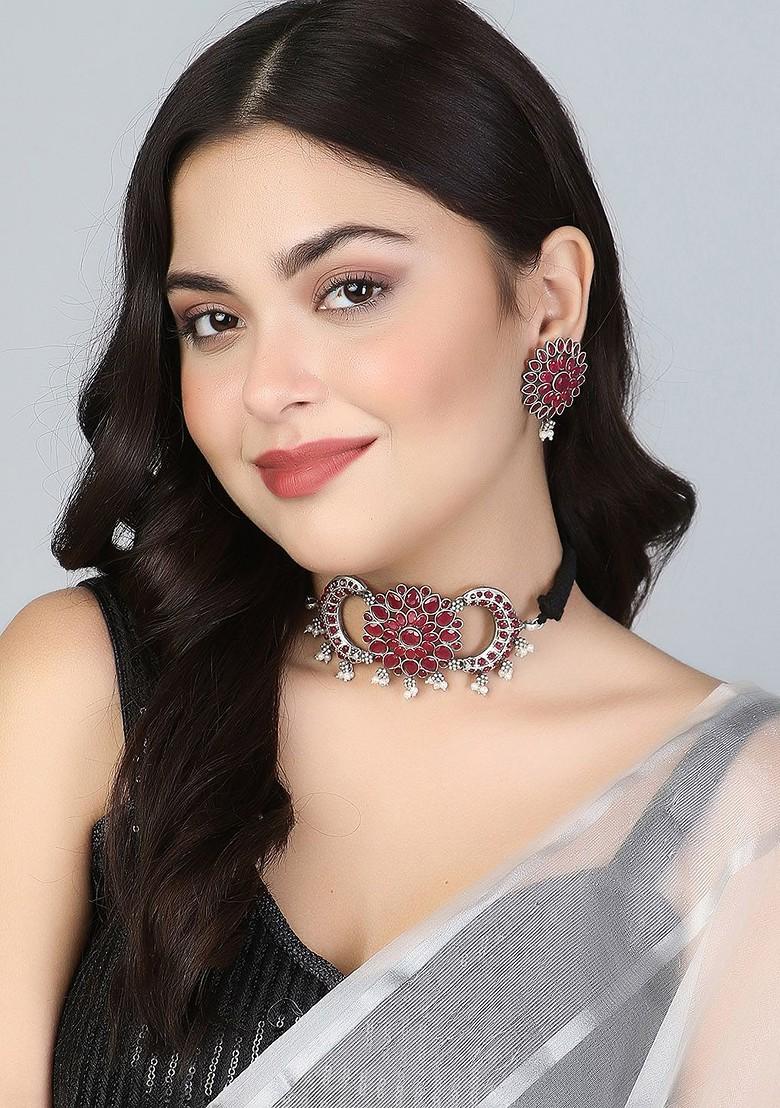 Silver Stone Studded  Rhodium Plated Jewellery Set