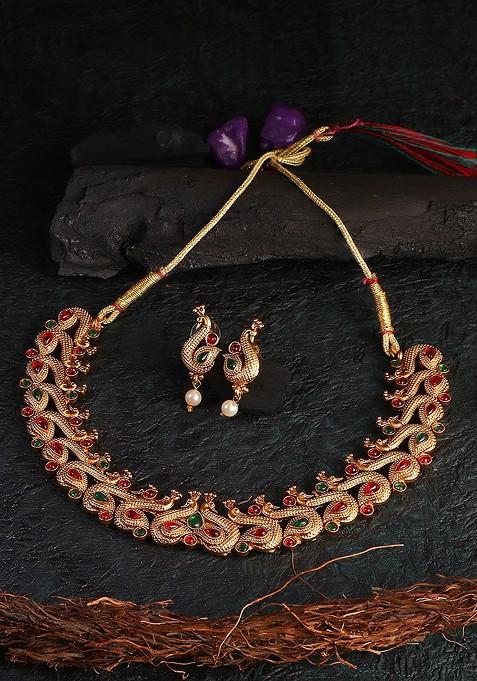 Gold Stone Studded  Gold Plated Jewellery Set