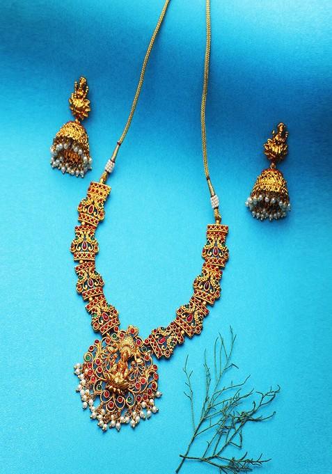 Gold Stone Studded  Gold Plated Jewellery Set
