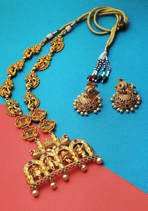 Gold Stone Studded And Beaded Gold Plated Jewellery Set
