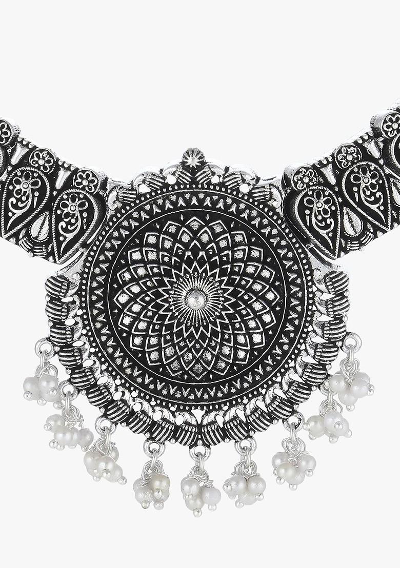 Silver Pearl Beaded Silver Plated  Jewellery Set