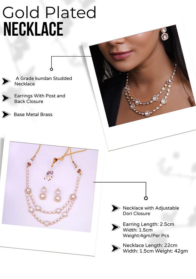 Rose Gold Studded  And Beaded  Gold Plated Jewellery Set