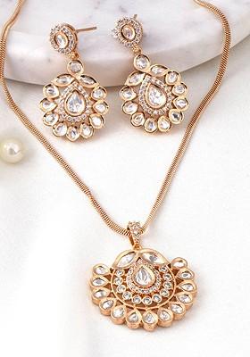 Gold Studded  And Beaded  Gold Plated Jewellery Set