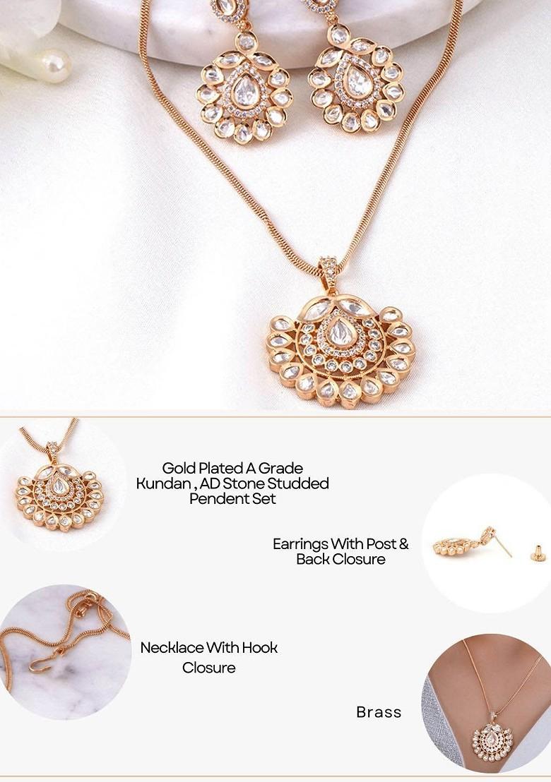 Gold Studded  And Beaded  Gold Plated Jewellery Set