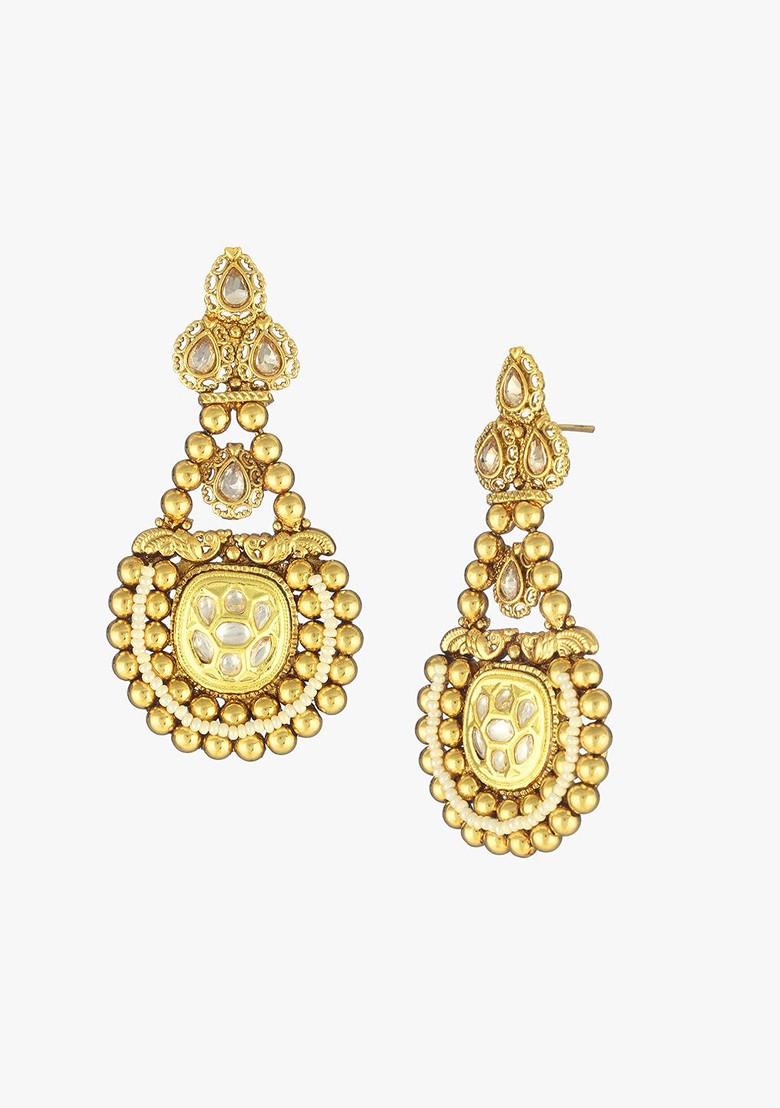 Gold Stone Studded And Beaded Gold Plated Jewellery Set