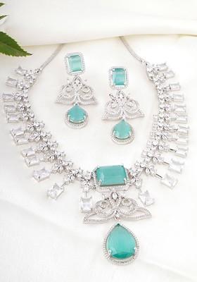 Silver Cz Studded Rhodium Plated Jewellery Set