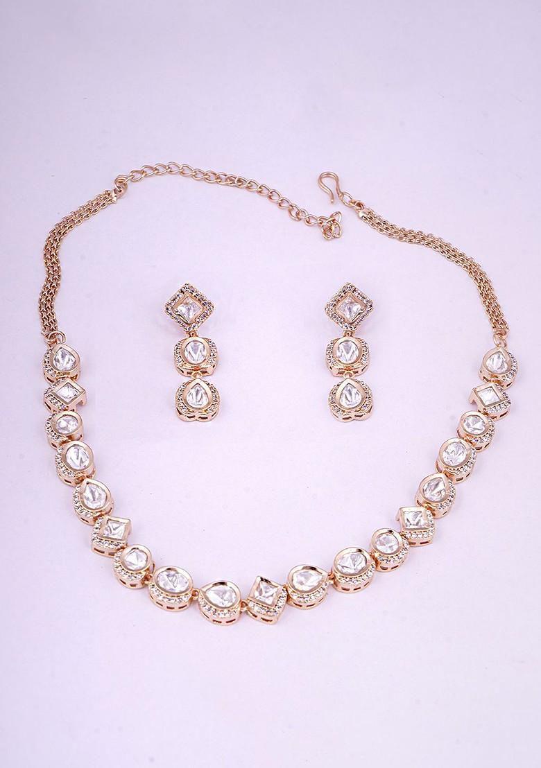 Gold Studded  And Beaded  Gold Plated Jewellery Set