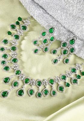 Silver Cz Studded Rhodium Plated Jewellery Set