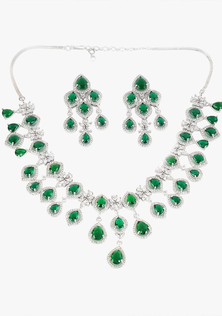 Silver Cz Studded Rhodium Plated Jewellery Set