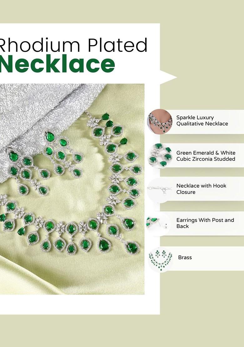 Silver Cz Studded Rhodium Plated Jewellery Set