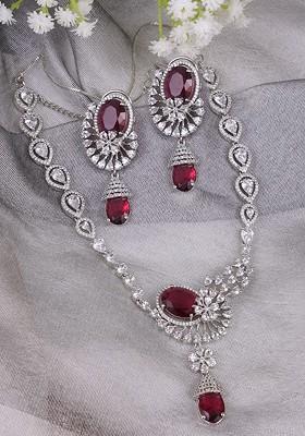 Silver Studded  And Beaded  Rhodium Plated Jewellery Set